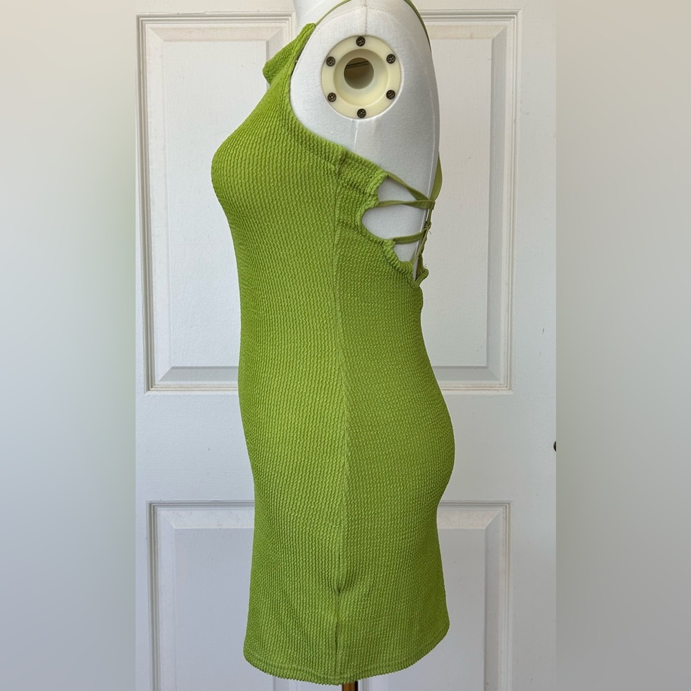 Urban Outfitters Ribbed Mini Dress Open Back Bodycon Lime Size Medium - Picture 3 of 9